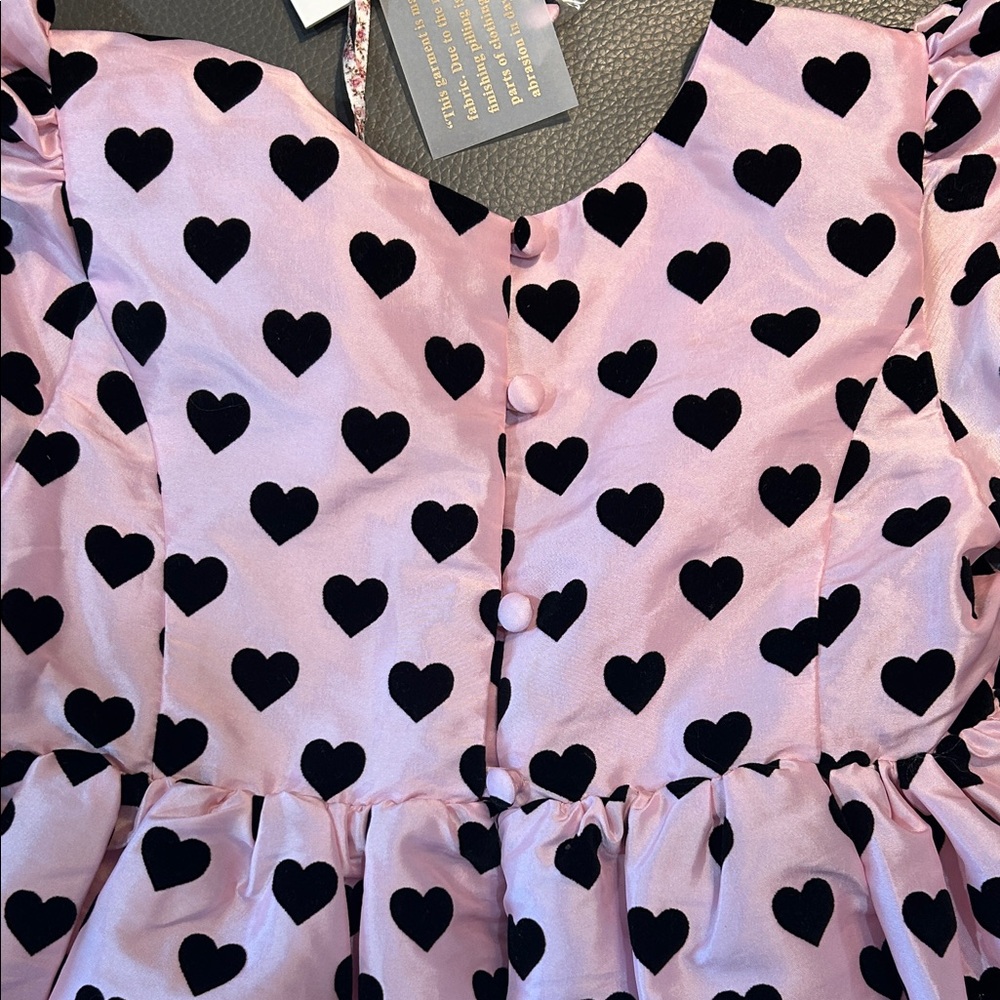 Love Shack Fancy Pink Dress with Black velvet Heart Pattern. NWT, size 5/6Y - Picture 7 of 8